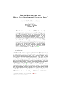 Practical Programming with Higher-Order Encodings and Dependent Types  Adam Poswolsky