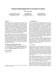 A User-Centred Approach to Functions in Excel 30th June 2003 Abstract 1