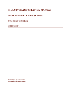 MLA STYLE AND CITATION MANUAL  BARREN COUNTY HIGH SCHOOL STUDENT EDITION