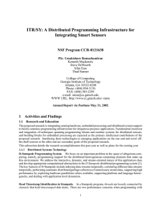 ITR/SY: A Distributed Programming Infrastructure for Integrating Smart Sensors NSF Program CCR-0121638