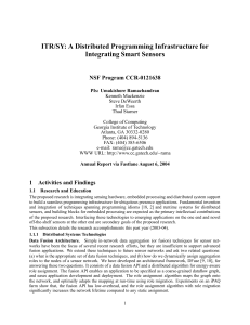 ITR/SY: A Distributed Programming Infrastructure for Integrating Smart Sensors NSF Program CCR-0121638