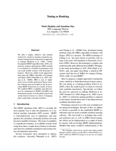 Tuning as Ranking Mark Hopkins and Jonathan May SDL Language Weaver