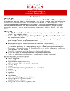 Job Description 2016 University of Houston Ambassador Spring Application