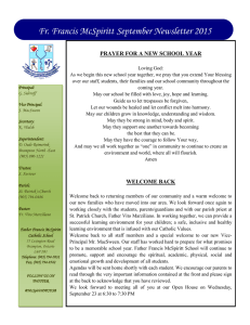Fr. Francis McSpiritt September Newsletter 2015 PRAYER FOR A NEW SCHOOL YEAR