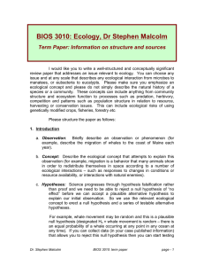 BIOS 3010: Ecology, Dr Stephen Malcolm