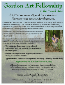 Pierce Cedar Creek Institute, located in Hastings, Michigan, is accepting... Gordon Art Fellowship.