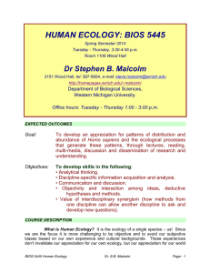 HUMAN ECOLOGY: BIOS 5445 Dr Stephen B. Malcolm