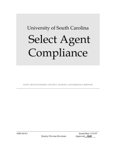 Select Agent Compliance University of South Carolina