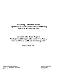 University Of South Carolina Department of Environmental Health and Safety