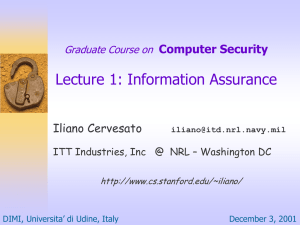 Lecture 1: Information Assurance Computer Security  Iliano Cervesato