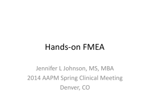 Hands-on FMEA Jennifer L Johnson, MS, MBA 2014 AAPM Spring Clinical Meeting