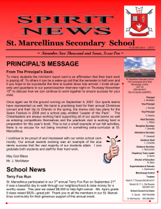 St. Marcellinus Secondary  School PRINCIPAL’S MESSAGE ~