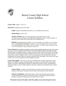 Barren County High School  Course Syllabus Course Title