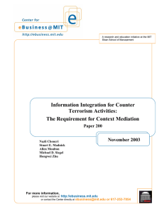 Information Integration for Counter Terrorism Activities: The Requirement for Context Mediation November 2003