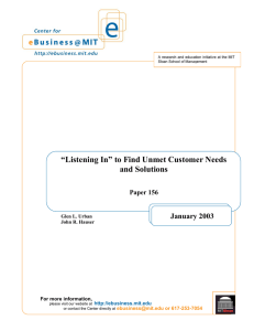 “Listening In” to Find Unmet Customer Needs and Solutions January 2003 Paper 156