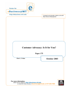 Customer Advocacy: Is It for You? October 2003  Paper 175