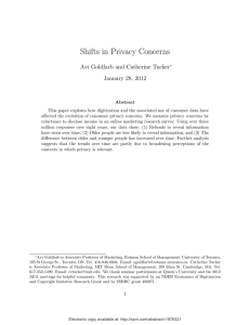Shifts in Privacy Concerns Avi Goldfarb and Catherine Tucker January 28, 2012