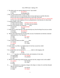 Geos 1000 Exam 3, Spring, 2011  A) syncline.