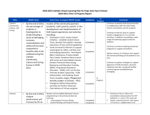 2010‐2013 Catholic School Learning Plan for Pope John Paul II School  2010‐2011 (Year 1) Progress Report 
