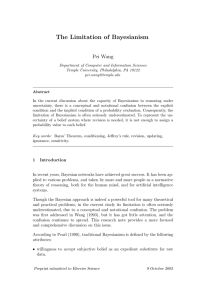 The Limitation of Bayesianism Pei Wang