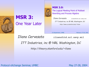 MSR 3: One Year Later Iliano Cervesato