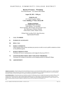 H A R T N E L L  ... Board of Trustees – Workshop  August 28, 2012 – 5:00 p.m.
