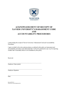 ACKNOWLEDGMENT OF RECEIPT OF XAVIER UNIVERSITY’S HARASSMENT CODE AND