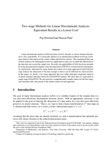 Two-stage Methods for Linear Discriminant Analysis: Peg Howland and Haesun Park