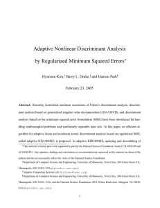 Adaptive Nonlinear Discriminant Analysis by Regularized Minimum Squared Errors Hyunsoo Kim,