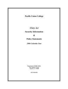 Clery Act  Pacific Union College Security Information