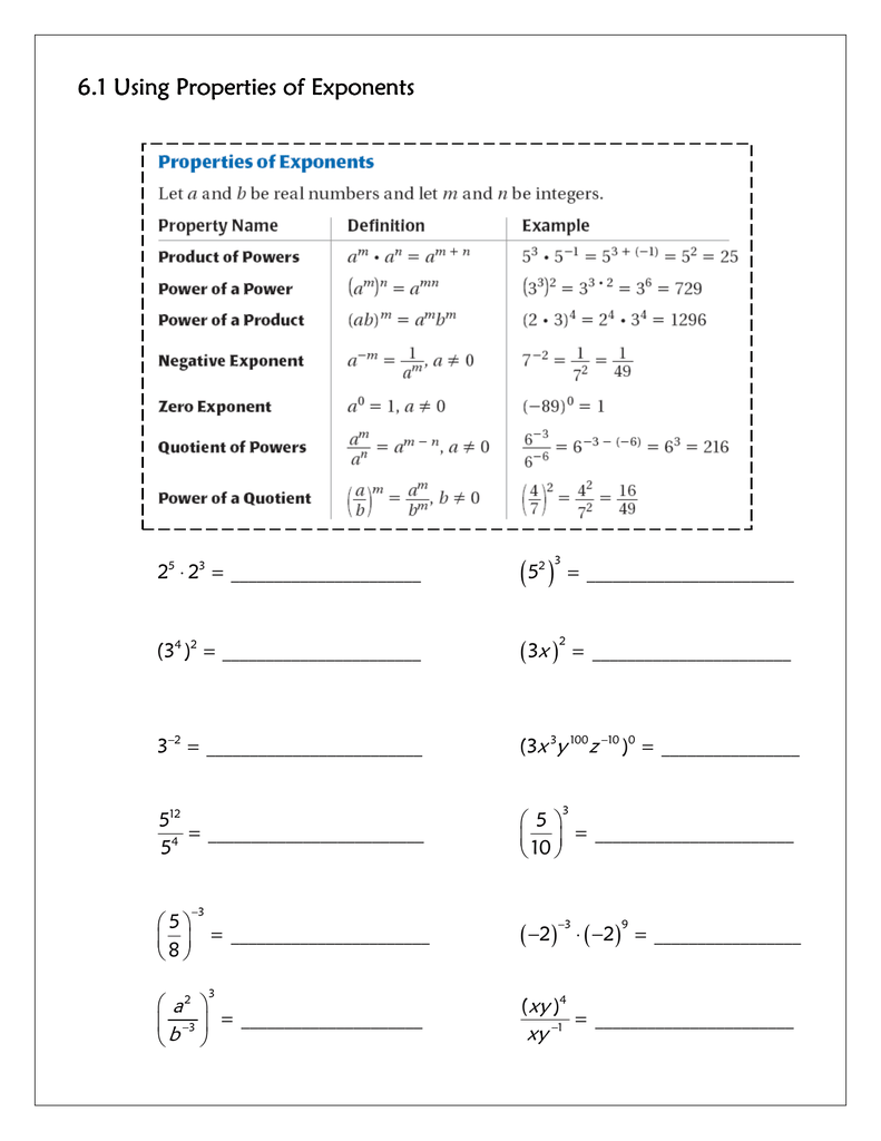 2221.221 2221.221 Using Properties of Exponents Using Properties of Exponents Pertaining To Properties Of Exponents Worksheet