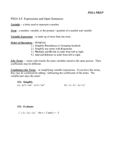 PSSA PREP PSSA 4.8  Expressions and Open Sentences