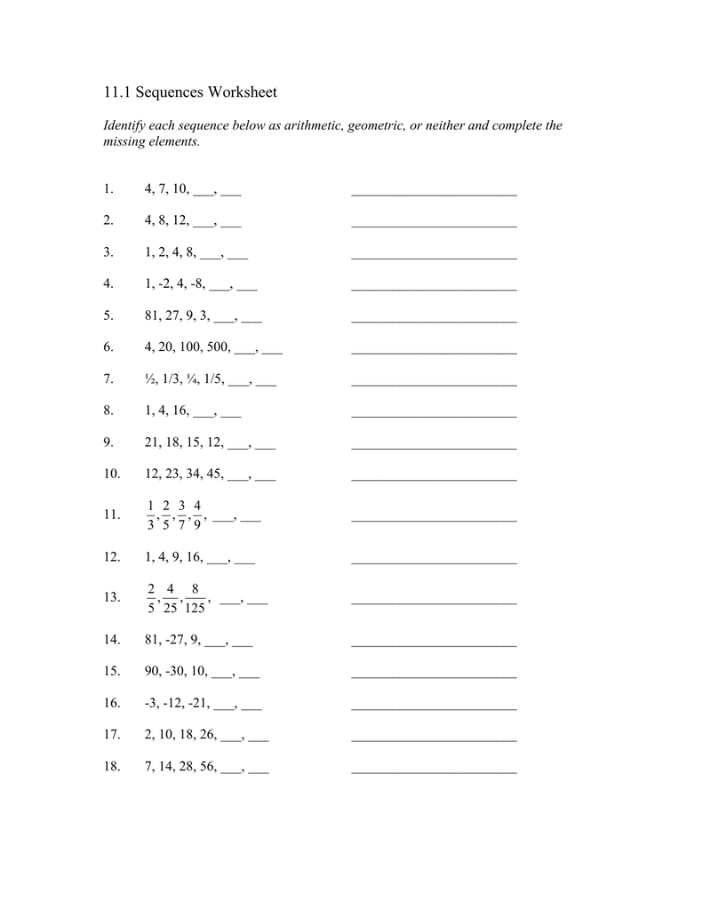 221.21 Sequences Worksheet Inside Sequences And Series Worksheet