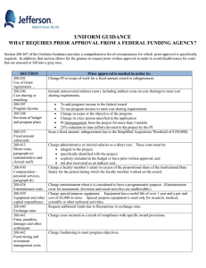 UNIFORM GUIDANCE  WHAT REQUIRES PRIOR APPROVAL FROM A FEDERAL FUNDING AGENCY?