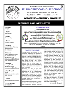 ST. TIMOTHY CATHOLIC SCHOOL DECEMBER  2015  NEWSLETTER