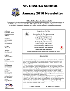 ST. URSULA SCHOOL January 2016 Newsletter
