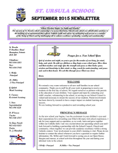 ST. URSULA SCHOOL September 2015 Newsletter  Prayer for a New School Year
