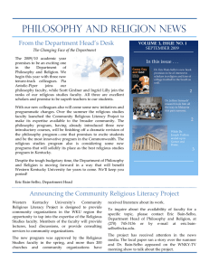 PHILOSOPHY AND RELIGION NEWS From the Department Head’s Desk