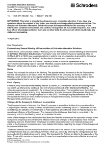 Schroder Alternative Solutions Société d'Investissement à Capital Variable Grand Duchy of Luxembourg