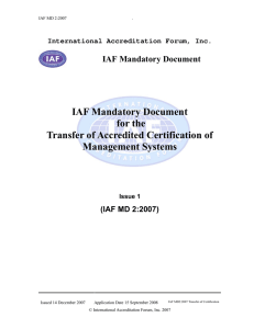 IAF Mandatory Document for the Transfer of Accredited Certification of Management Systems