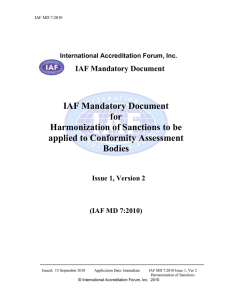 IAF Mandatory Document for Harmonization of Sanctions to be applied to Conformity Assessment