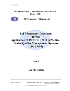 IAF Mandatory Document for the Application of ISO/IEC 17011 in Medical
