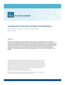 AN ANALYSIS OF HILLARY CLINTON’S TAX PROPOSALS March 3, 2016
