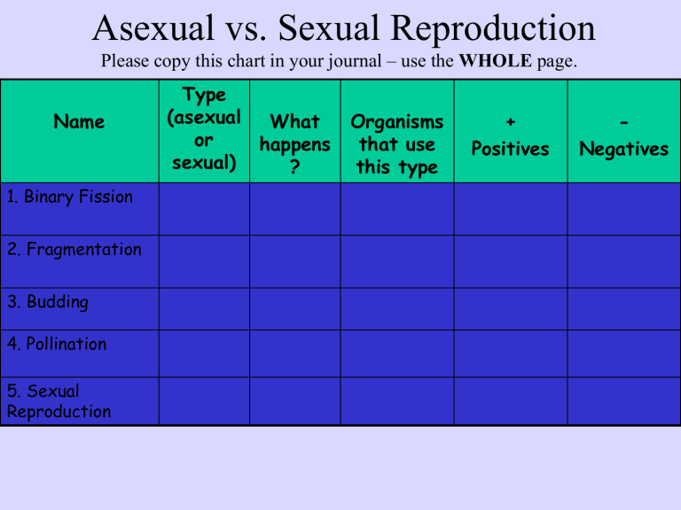 Asexual Vs Sexual Reproduction Whole Type Asexual 6326