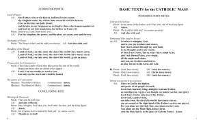 BASIC TEXTS for the CATHOLIC  MASS COMMUNION RITE INTRODUCTORY RITES
