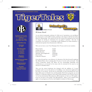 TigerTales Principal’s Message Welcome Back!