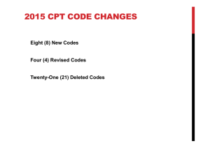 2015 CPT CODE CHANGES Eight (8) New Codes Four (4) Revised Codes