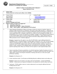 Department of Financial Services  OBJECT CODE STANDARDIZATION PROJECT Impact Statement Form