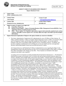 Department of Financial Services  OBJECT CODE STANDARDIZATION PROJECT Impact Statement Form