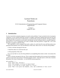 Lecture Notes on Functions 1 Introduction